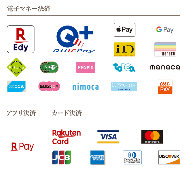 電子マネー決済、アプリ決済、クレジットカード決済